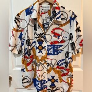 White and Blue Button Down Shirt Fabric Buttons Regal Royal British Print